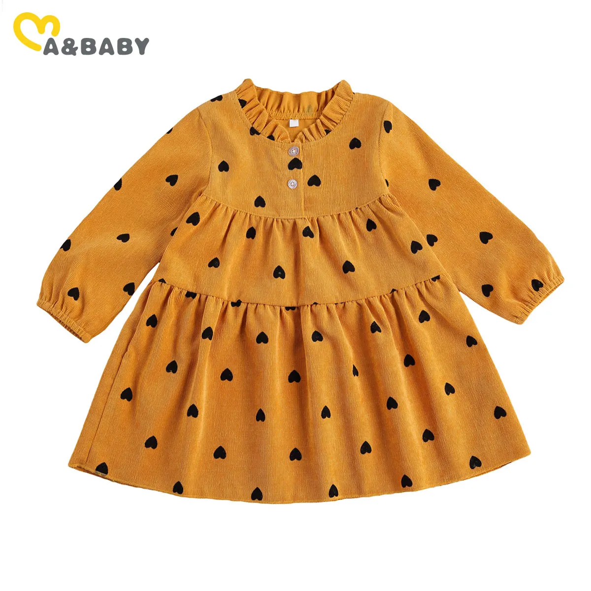 

Ma&Baby 2-7Y Spring Autumn Toddler Child Kid Baby Girl Dress Heart Print Corduroy Long Sleeve Dresses For Girl Clothing Costumes