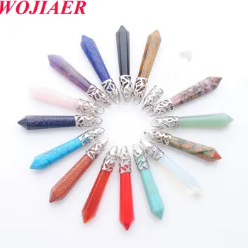 

Mixed color wholesale Natural Gem Stones Hexagonal Pointed Reiki Chakra Pendant for Necklace Bead Jewelry 16PCS PCBN300