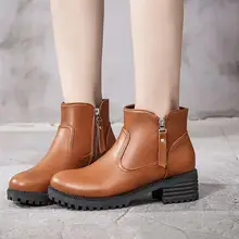 Женские осенние полусапожки на среднем каблуке; ботильоны из гладкой кожи на молнии с массивным каблуком для работы в уличном стиле