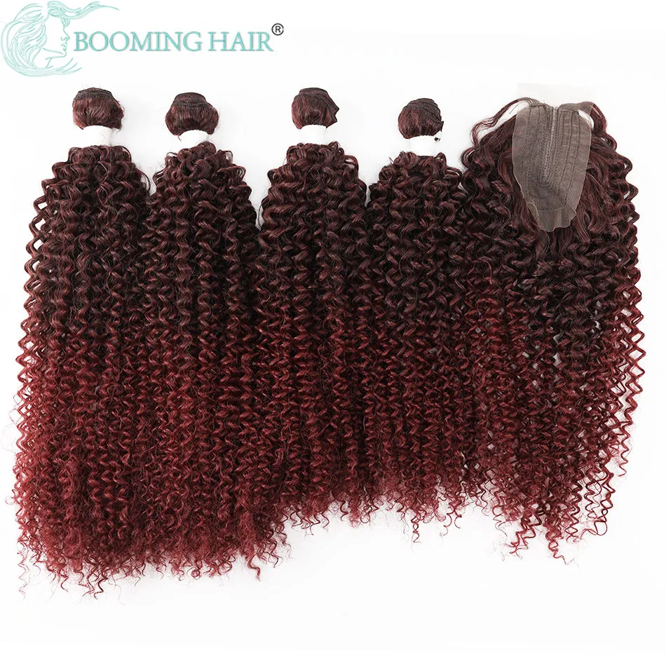 Afro Kinky Curly Hair Bundles Extensions With Closure Synthetic Weave Fake Hair 24" 26" Free 20"Closure Party For Women Gift