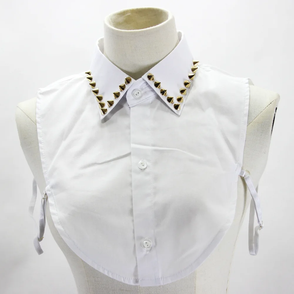 

Sitonjwly Female Lapel White Rivet Fake Collar for Women Detachable Collar Removable Half Shirt False Collar Faux Col Decorative