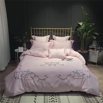 

4-6pcs Silky Sateen Housse de couette 220x240 coton Egypt Cotton Duvet Cover Set French Pillow 60x60cm Girls Light Pink Bedding