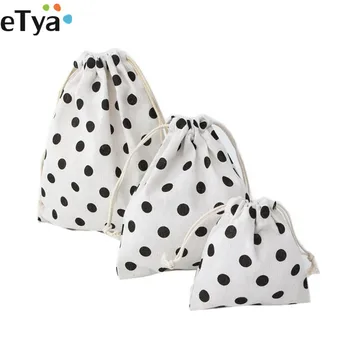 

eTya Women Cotton Eco Reusable Shopping Bags Travel Home Drawstring Kitchen Fruit Vegetable Storage Tote shopper Bag Pocket