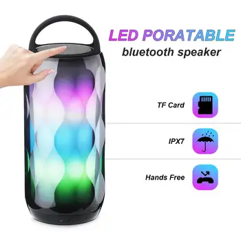 

Portable bluetooth Speakers LED Light bluetooth 5.0 IPX7 Waterproof Hands-free Call Wireless Speaker Soundbar Support TF Card