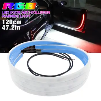 

2PCS 47inch/120cm RGB LED Light Strips Car Door Warning Light Bar Waterproof Atmosphere Interior Decorative Lamp