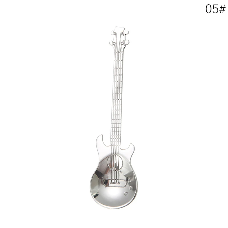 Silver guitar Aihogard, 1 шт., нержавеющая сталь, мультяшный медведь, гитара, ложка, креативная, молоко, кофе, ложка, мороженое, чайная ложка, Аксессуары для посуды - Цвет: Silver guitar