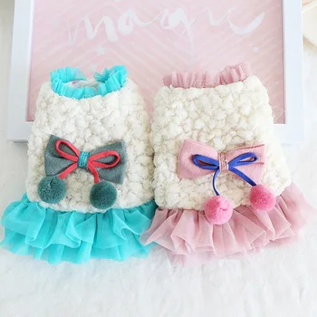 

New Cute Pet Dog Cat Slip Dress Winter Coat Puppy Warm Bowknot Sweater Skirt Costume Pet Skirts Dog Dress Party