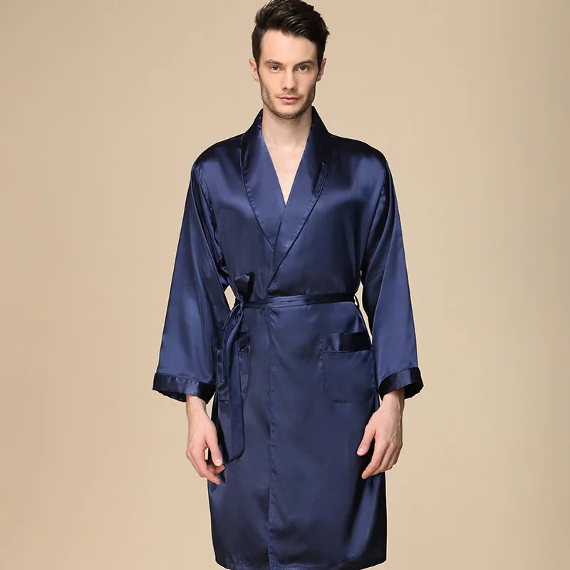 Admireme Men Satin Robe Kimono Robe Long Bathrobe Lightweight Sleepwear 