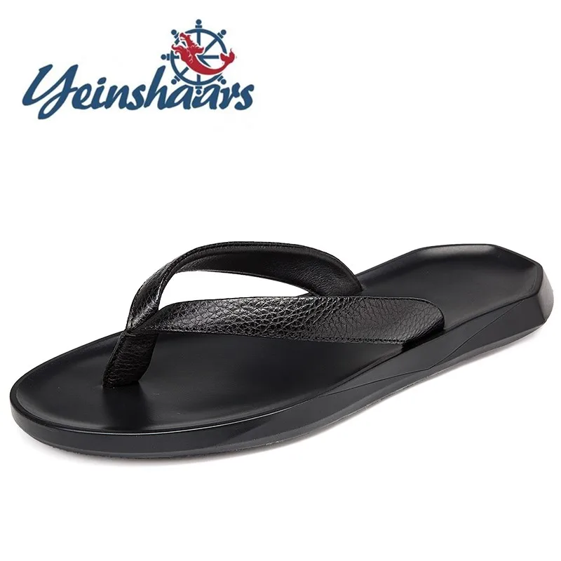 

2020 New Brand Men's Slippers High Quality Summer Beach Flip Flops Soft Male Comfortable Slides Real Leather Light Outdoor Shoes