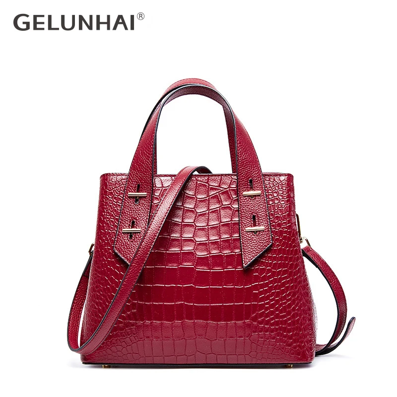 

100% Genuine Leather Luxury Handbags Women Bags Crocodile Stria Cowhide Collision Design Handbags Ladies Designer Crossbody Bags