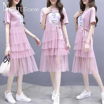 

2020 Plus Size Summer Women Dress Korean Waist Strap Female Dresses