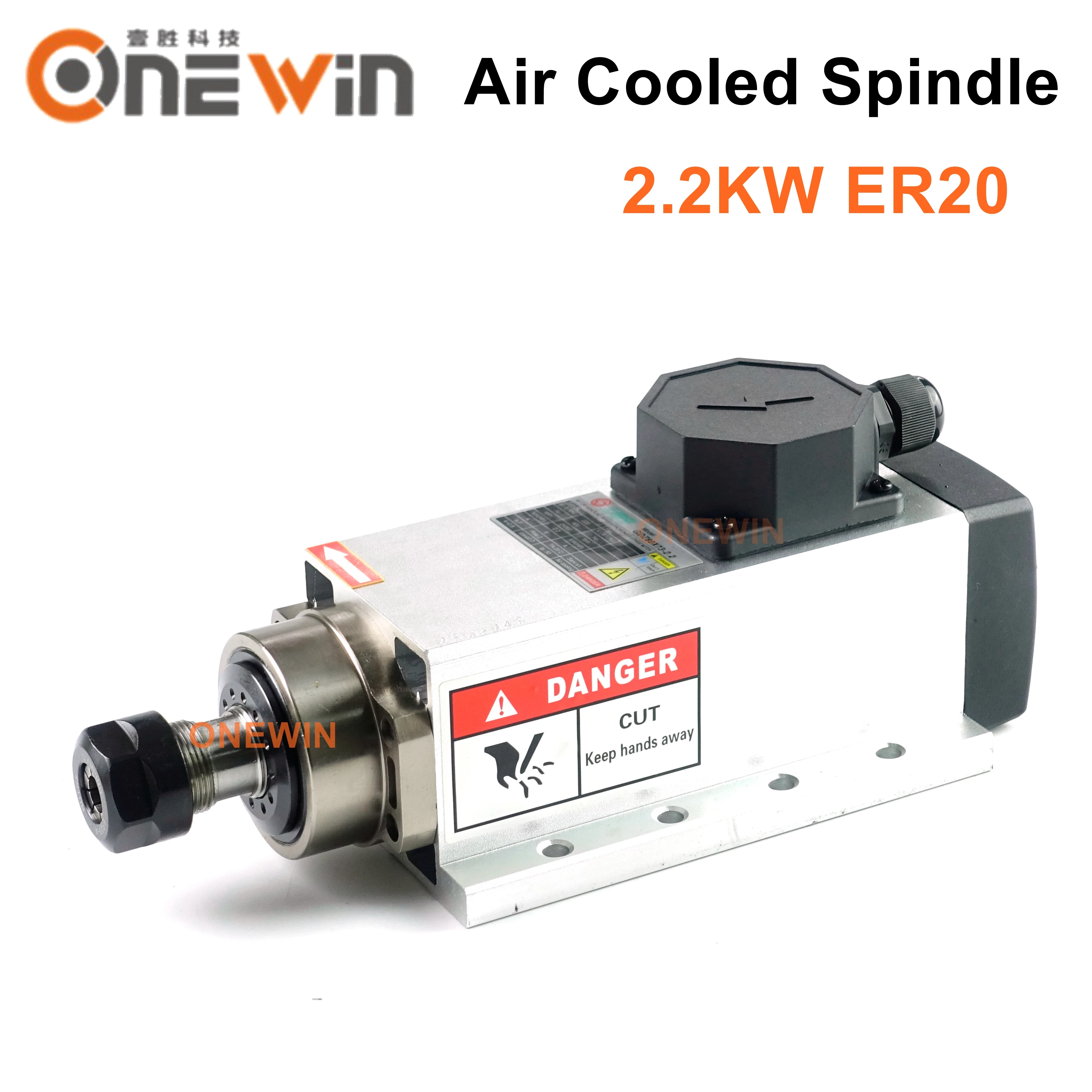Square 2.2KW ER20 Air Cooled Spindle Motor 4 Bearing 24000rpm for CNC Router〖US〗 