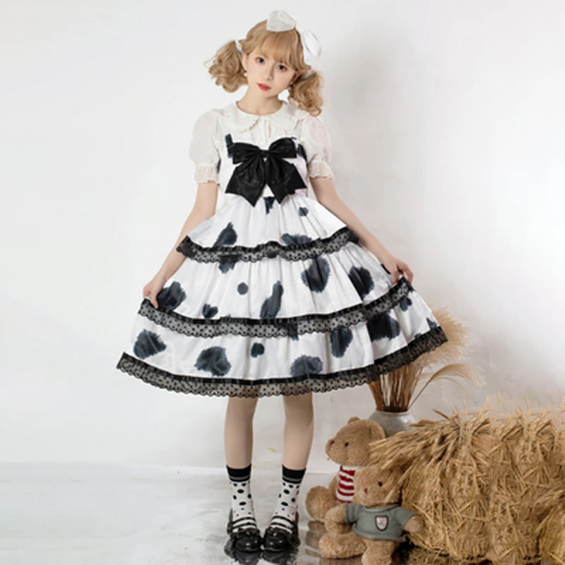 

Gilrs Kawaii Lolita Dress Gothic Bowknot Black Dark Women Vintage Strap JSK Skirt Maid Waist Sleeveless Cosplay Costumes Accesso