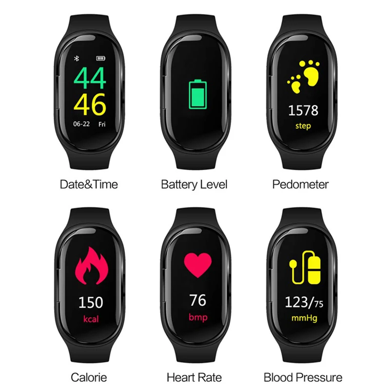 JKING Smart Watch Bracelet + Bluetooth Earphone 2 in 1 - IP67 Waterproof - Step Counting Heart Rate Sports Smart Watch Bracelet