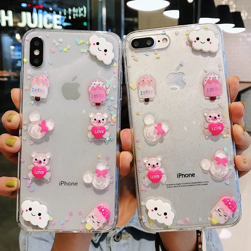 Корейский 3D мультфильм мороженое чехол для iPhone X XS XSMAX XR прозрачный блеск мягкий Tpu