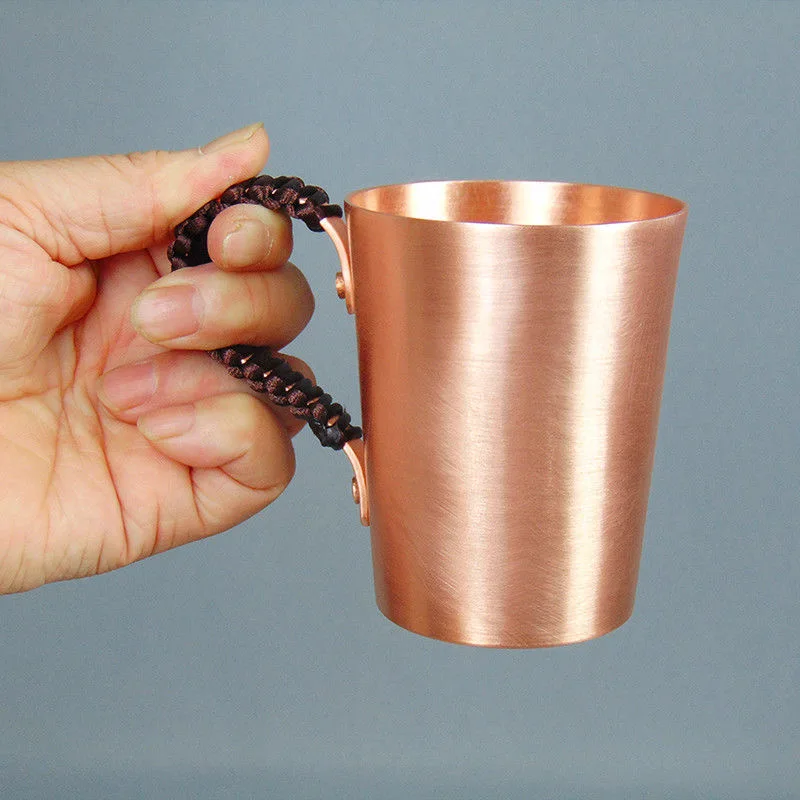 Handcrafted Pure Copper Beer Coffee Mug With Retro Weave Handle Thickened  Polishing 260 ml Breakfast Couples Gift Cup Drinkware