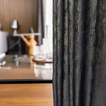 

Modern Luxury Retro Stripe Blackout Curtain for Living Room Bronzing Crack Thickened Chenille Velvet Bay Window Drapes zh210C