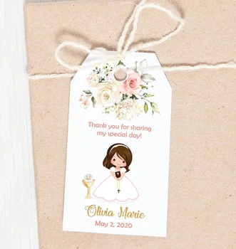 

100 Pieces, Girls, First Holy Communion Favor Tags Mi Primera Comunión Favor Personalized Tags, Candy Favors Gift Boxes Labels