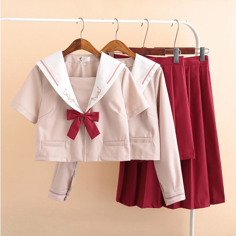 

2019 Light Pink Japanese School Uniform JK Uniform Class Uniforms Sailor Suit College Wind Suit Female Students Uniforms