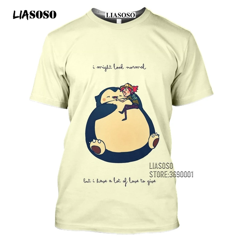 Japan Cartoon Snorlax T shirts Men 3D Print Kawaii Pokemon Tshirt Summer Casual Harajuku Shirt Fitness Hip Hop Tops Streetwear (6)