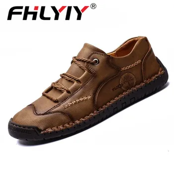

New 2020 Men Shoes Split Leather Casual Shoes Handmade Lace-up Men Loafers Comfort Walking Shoes Men Flats Moccasins Shoes