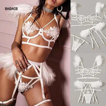 

Fashion bra Lingerie Sexy Bra Set Sexy Exquisite Mesh Lingerie Bra+Garter+Briefs Set Babydoll Cut-Out Sleepwear Dropshipping F57