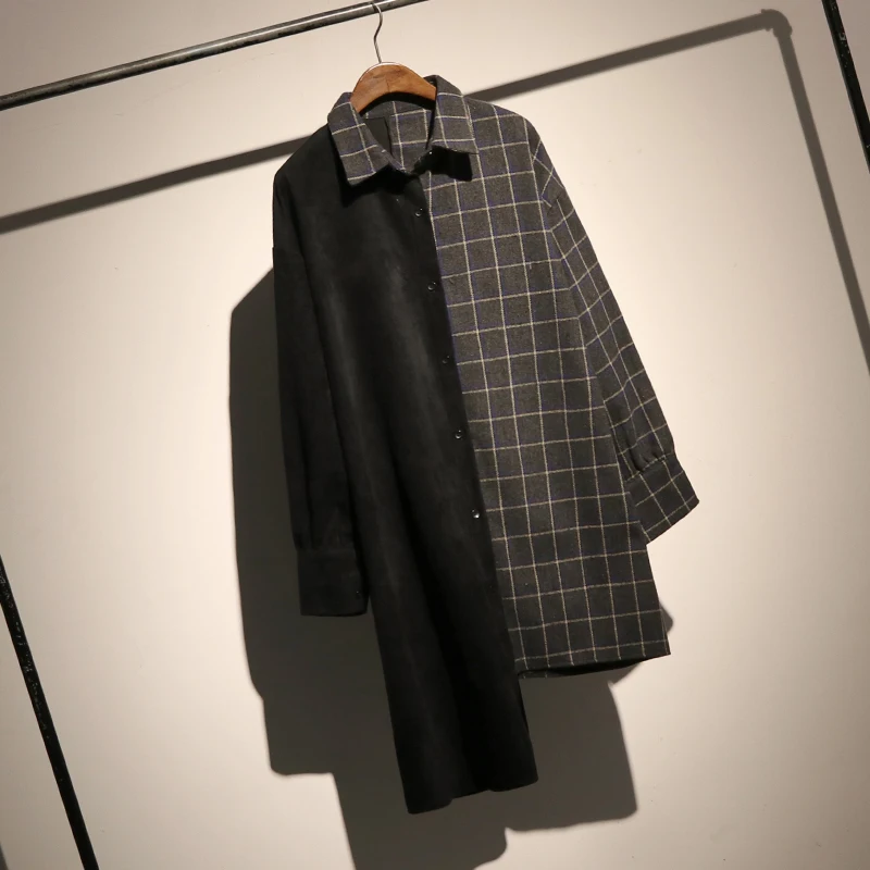 XITAO хит цвет клетчатая женская блузка Женская корейская мода отложной воротник лоскутное элегантное Осень Повседневная рубашка ZLL1515