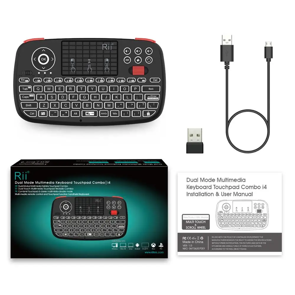 Портативная беспроводная мини клавиатура Rii i4 с Bluetooth и QWERTY клавиатурой
