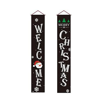 

Black Porch Sign Christmas Outdoor Indoor Decorations Black Xmas Door Banner for Home Wall Door Apartment Party