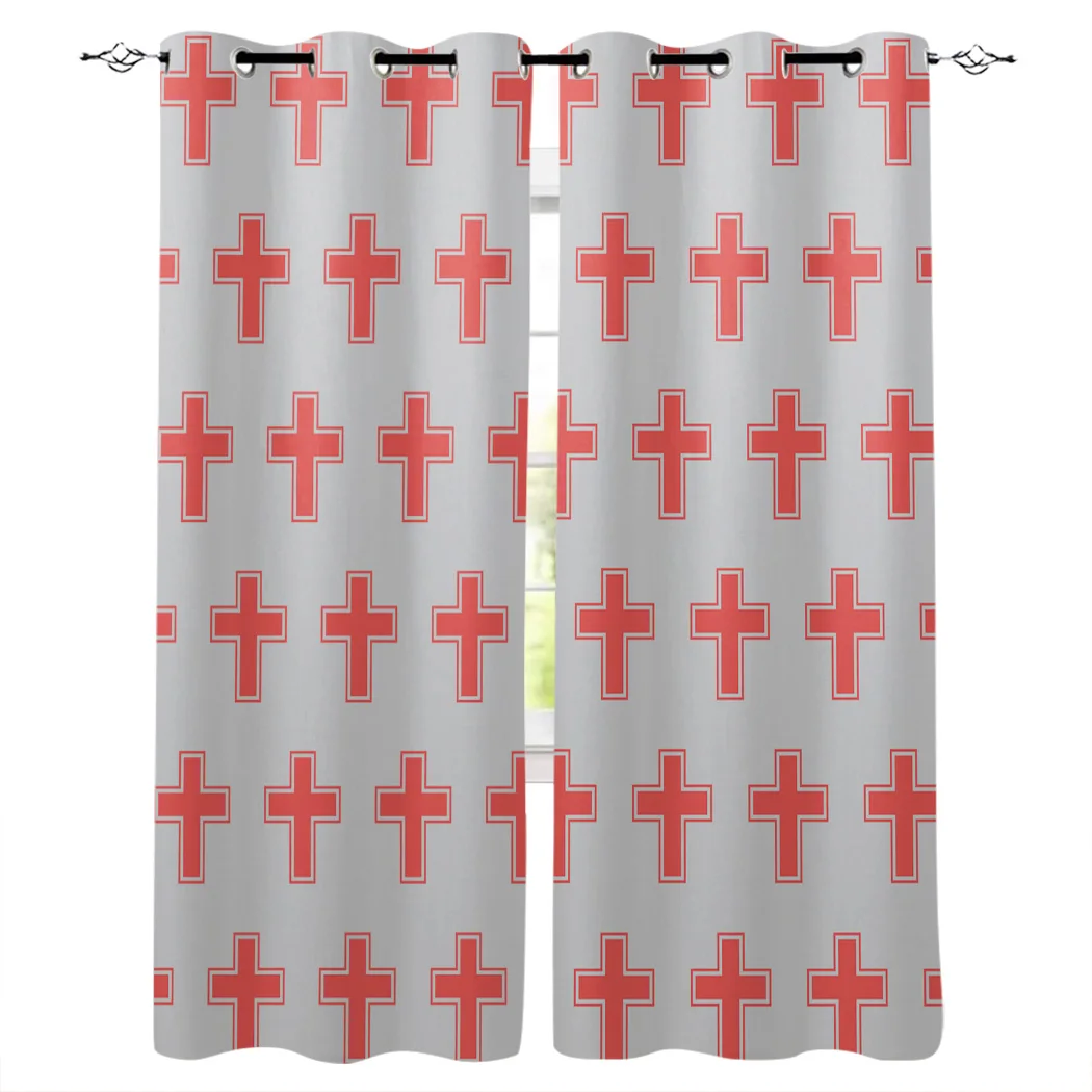 

Easter Theme Christian Red Cross Design Purple Background Curtains Window Living Room Curtains High Blackout Curtain Thick