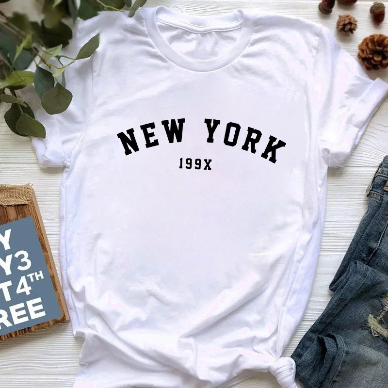 Women New York Letter Printing Harajuku Women tshirts Summer Simple white T-shirt For Lady Top Tee Hipster 2021 chrome hearts t shirt