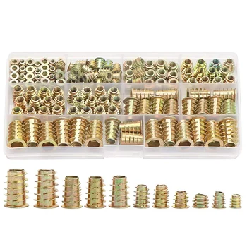 

138PCS Metric Thread Insert Nut M4/M5/M6/M8/M10 Kit for Wood Furniture Zinc Screw in Nut Hex Socket Drive Bolt Fastener