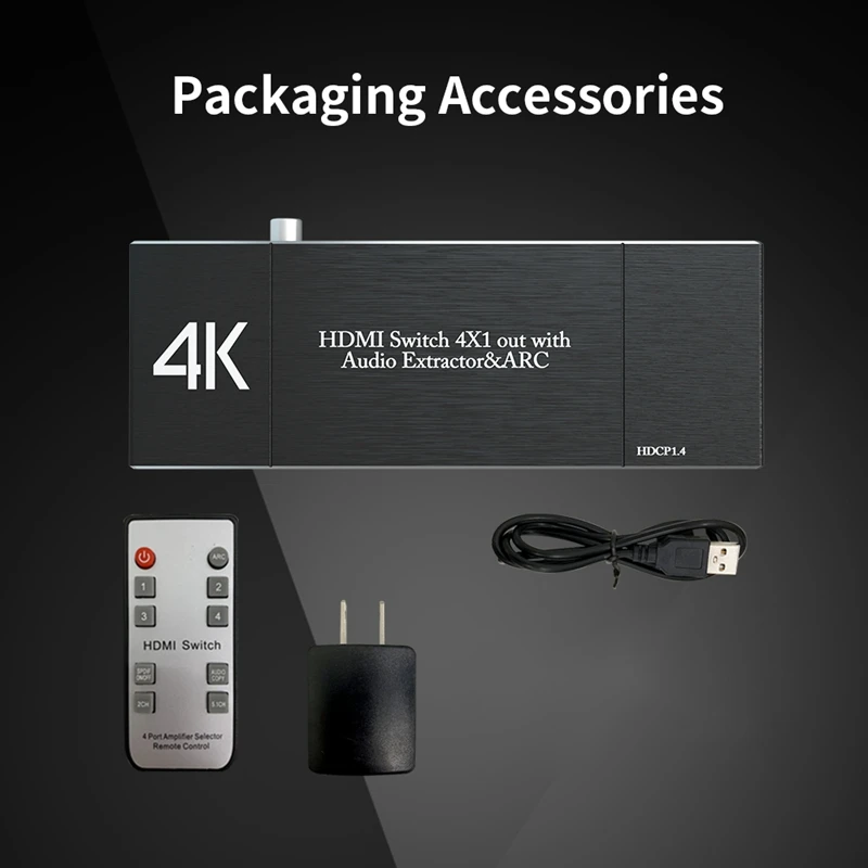 HDMI 2,0 Switcher 4 Cut 1 Band Аудио разделительная поддержка HDR 10 ARC 4K 60Hz поддержка 5,1 канала US Plug