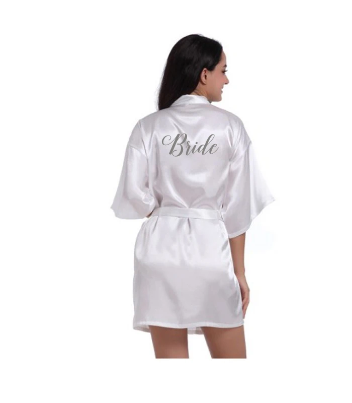 silver bride Дешевая атласная Халат для женщин кимоно для невесты robe Короткие Свадебные вечерние свадебный подарок подружки невесты темно-розовый кимоно халаты - Цвет: silver bride