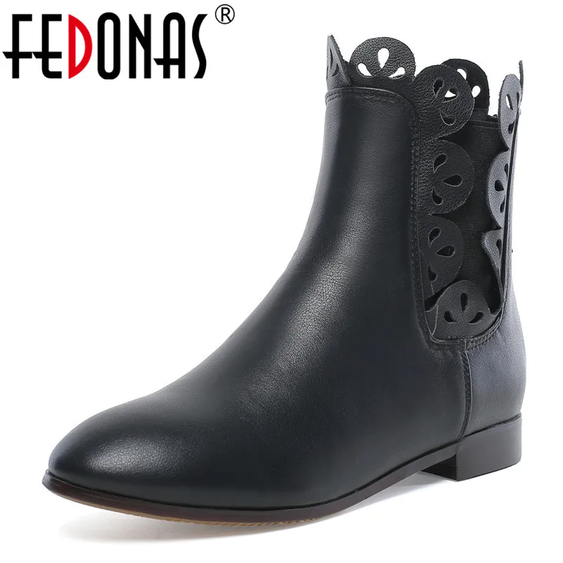 

FEDONAS Autumn Winter Women Ankle Boots Sweet Genuine Leather Chelsea Boots Casual Office Shoes Woman Back Zipper Short Boots