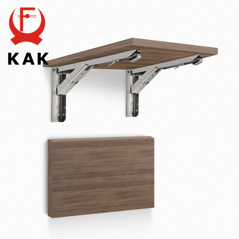 KAK 2pcs Folding Shelf Brackets Heavy Duty Stainless Steel Collapsible Shelf Bracket for Table Work Space Saving DIY Bracket