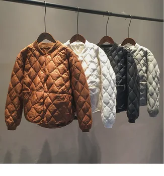 

Obrix Casual Style Trendy Female Quilted Jacket Spring Autumn Solid Color Single Breasted Short Loose Jacket For Women