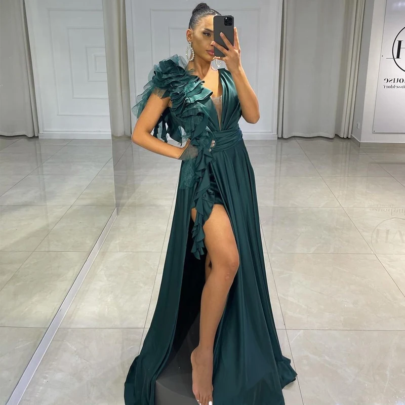 

Женское шифоновое платье в пол Thinyfull, вечернее платье с V-образным вырезом и высоким разрезом, коктейльное платье с оборками для выпускного вечера, Саудовская Аравия, 2021