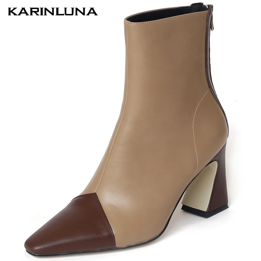 

Karinluna 2019 new arrivals High Quality Square Toe Ankle Boots Woman Shoes Zip Up Strange Style Mix Color Shoes Women Boots
