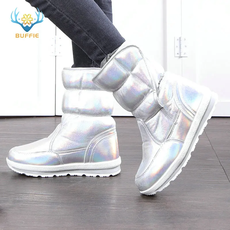BUFFIE/; модные зимние женские ботинки; смешанные цвета; Натуральная шерсть; женские теплые ботинки из водонепроницаемого материала; толстый мех; Цвет Серебристый; женские зимние ботинки; JSH-M903 - Цвет: M903 Silver