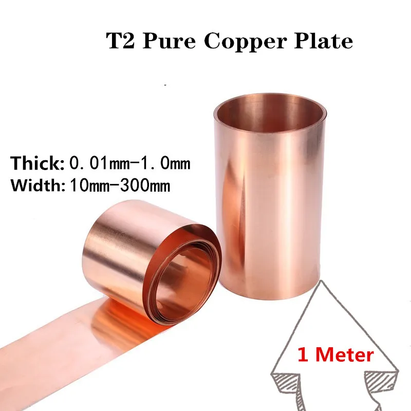 

1m/lot 0.1mm 0.2mm 0.5mm 1mm T2 Pure Copper Plate strip Copper Sheet Copper Plate skin red copper Purple copper