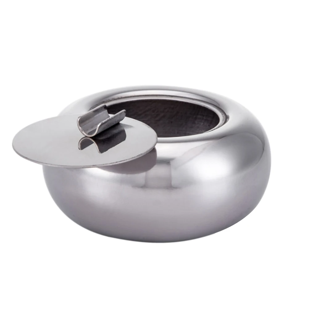 Stainless Steel Tabletop Ashtray with Cigarette Holder Windproof Unbreakable