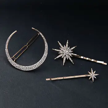 

Fashion Women Geometric Star Moon Rhinestone Hair Clip Hairpin Hairgri[s Hair Styling Tools Hair Accessories For Girls Gift