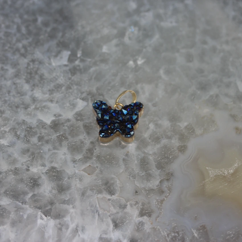 7 цветов на выбор, модные серьги в виде бабочек подвески, высококачественные кварцевые друзы, титановые Агаты Drusy Geode кулон ожерелье ювелирные изделия - Окраска металла: Blue