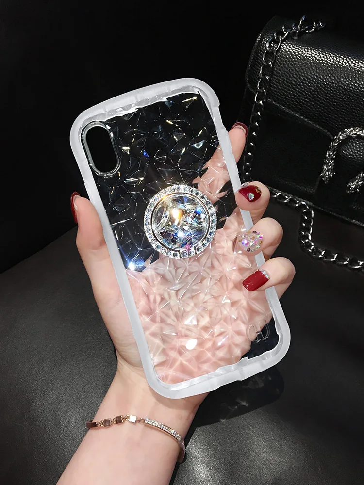 

Luxury Glitter Transparent Diamond texture stand holder cover case for iphone 6 s 7 8 X XR XS MAX Small waist lanyard phone fund