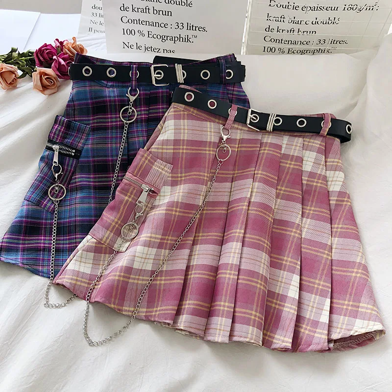 High Waist Tennis Style Plaid Skirt-1