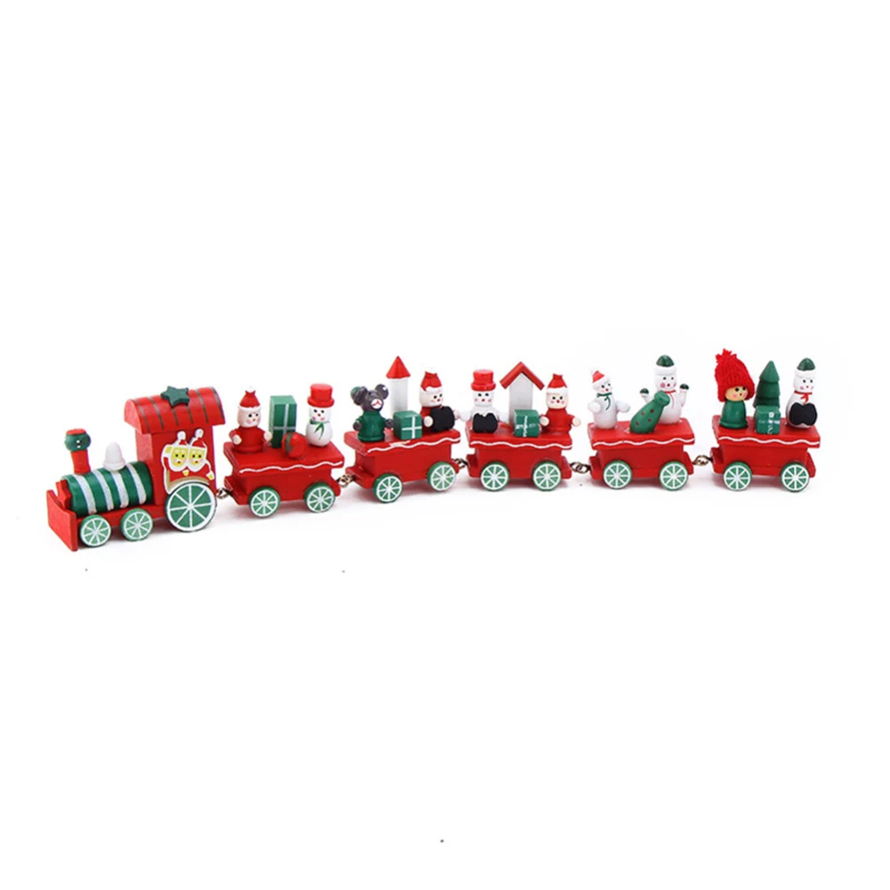 

6 Little Christmas Wood Train Painted Toys Home Window Decoration with Santa Xmas tree kid gift ornament navidad new year gift