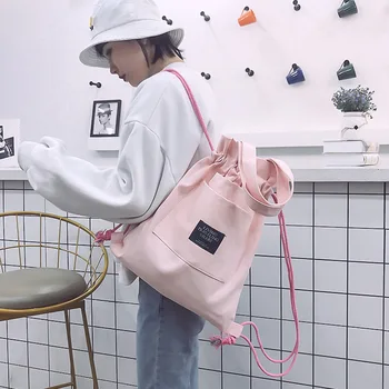 

2019 New Canvas Bag Female Student Tuition Tote Creative Drawstring Dual-use Shoulder Bags Drawstring Bolsos Bolsa Feminina