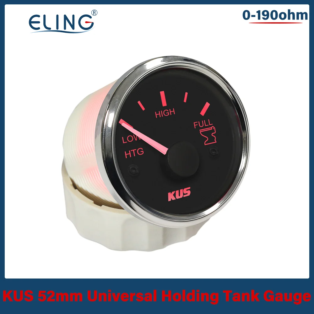 

KUS Universal 52mm Boat Sewage Meter Marine Holding Tank Level Gauge 0-190ohm Water HTG Gauge with Red Yellow Backlight