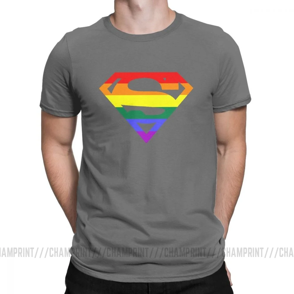 Супер квир футболки для мужчин Радуга, гей Прайд лесбиянок LGBTQ ЛГБТ размера плюс одежда короткий рукав Футболка с круглым вырезом хлопковые футболки топы - Цвет: Темно-серый
